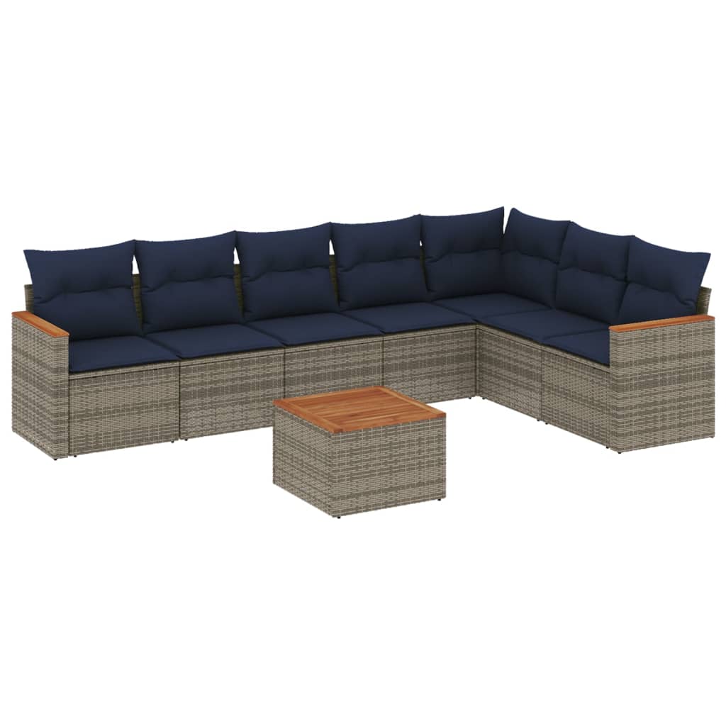 Ensemble de canapé de jardin 8 pcs avec coussins gris résine tressée