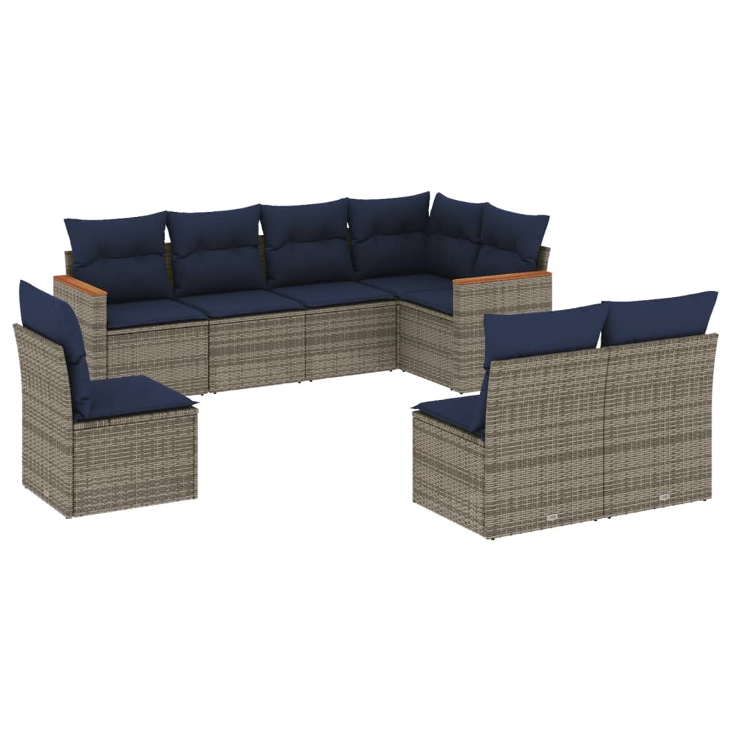 Ensemble de canapé de jardin 8 pcs avec coussins gris résine tressée