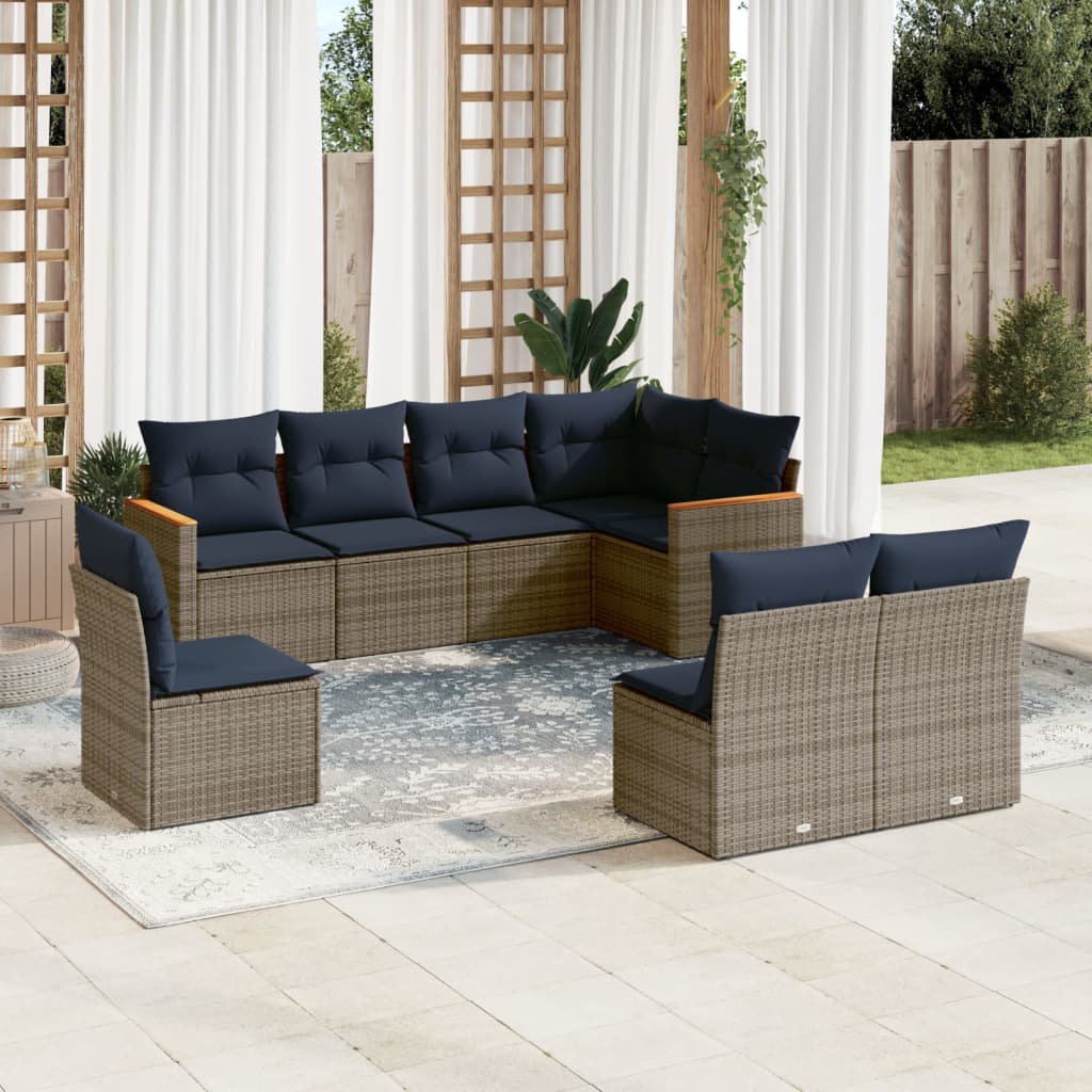 Ensemble de canapé de jardin 8 pcs avec coussins gris résine tressée