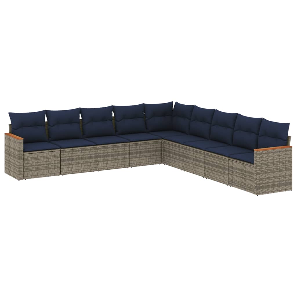 Ensemble de canapé de jardin 9 pcs avec coussins gris résine tressée