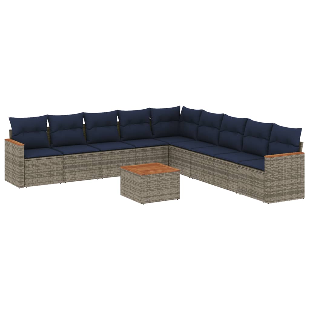 Ensemble de canapé de jardin 10 pcs avec coussins gris résine tressée