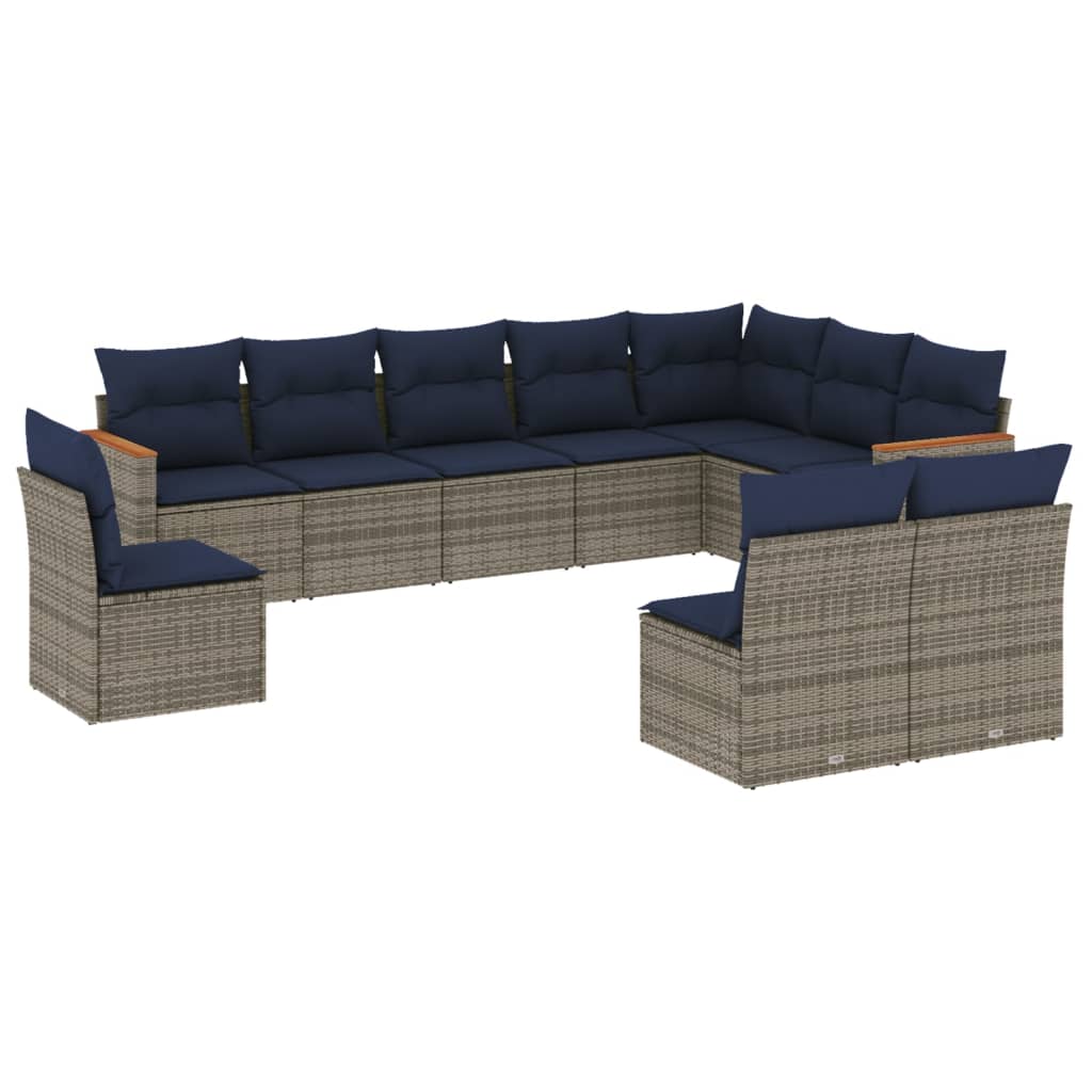 Ensemble de canapé de jardin 10 pcs avec coussins gris résine tressée
