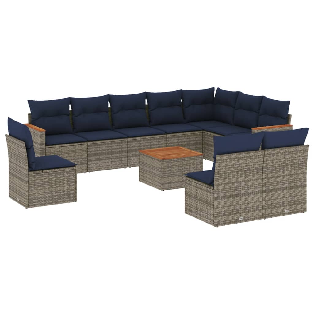 Ensemble de canapé de jardin 11 pcs avec coussins gris résine tressée