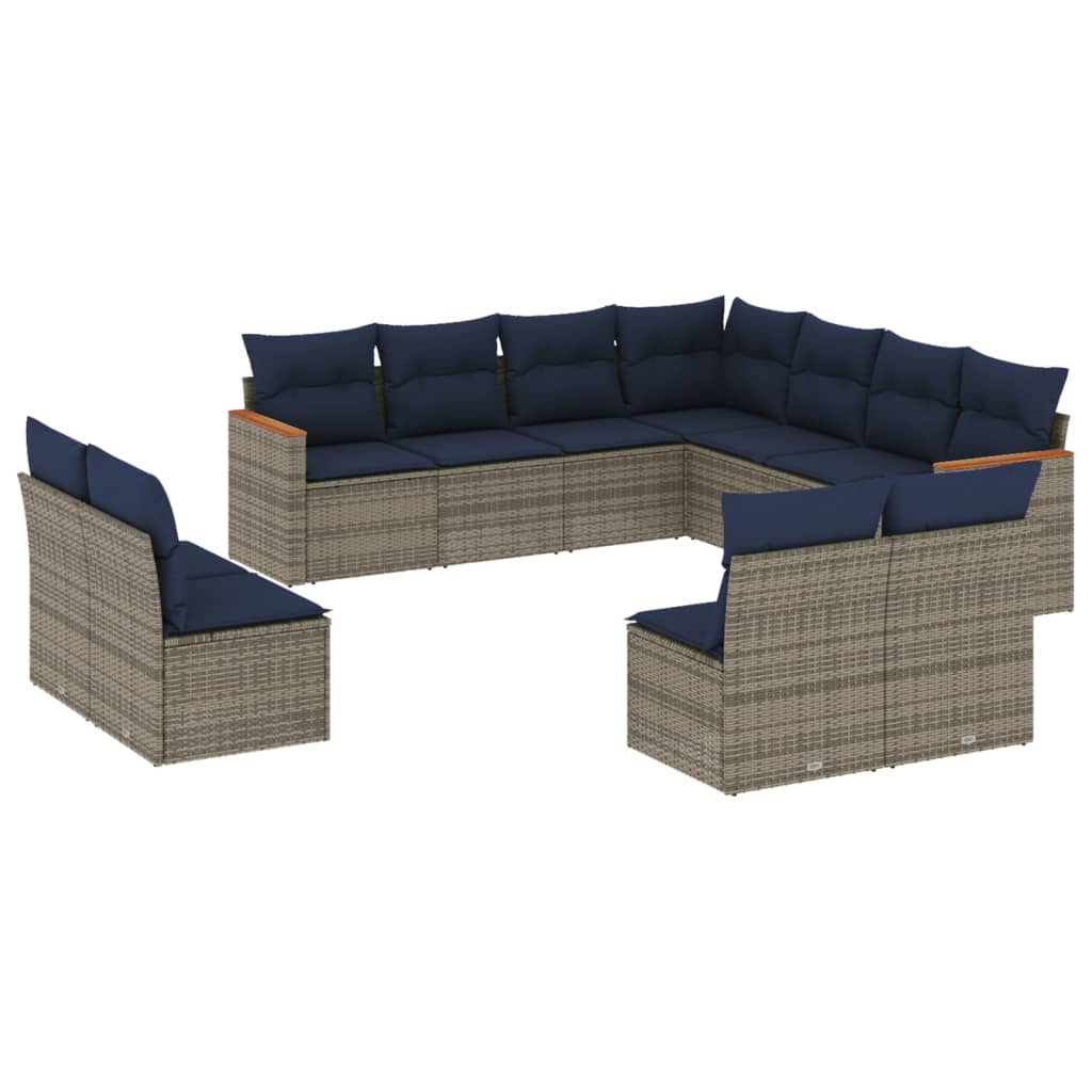 Ensemble de canapé de jardin 11 pcs avec coussins gris résine tressée