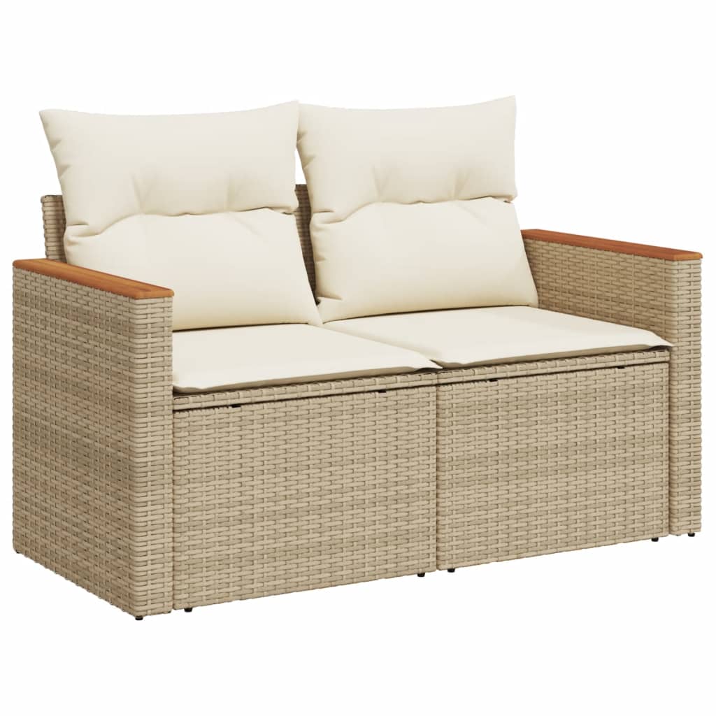 Salon de jardin avec coussins 9 pcs beige résine tressée