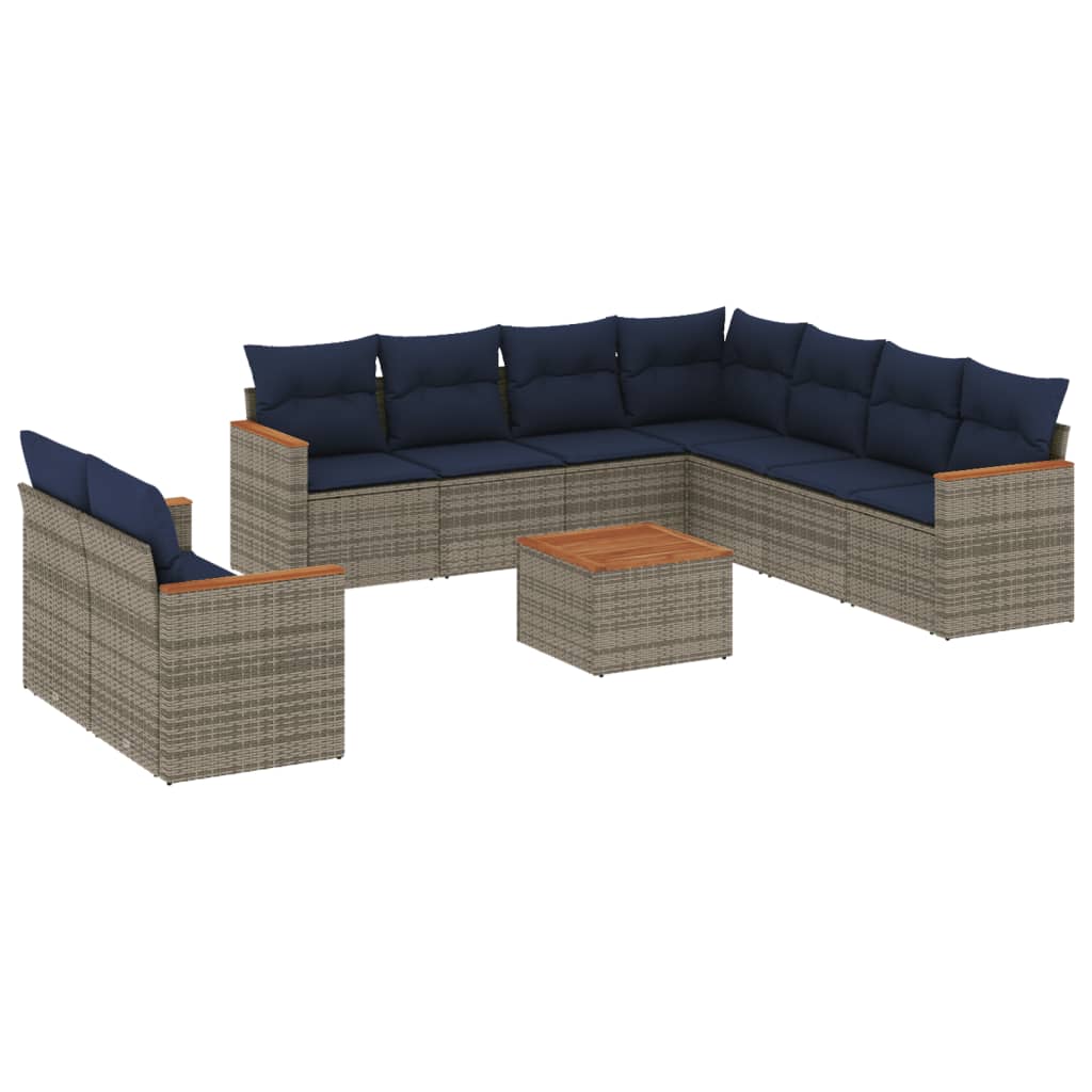 Ensemble de canapé de jardin 10 pcs avec coussins gris résine tressée