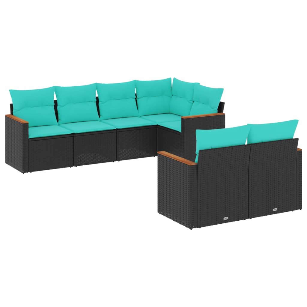 Salon de jardin 7 pcs avec coussins noir résine tressée
