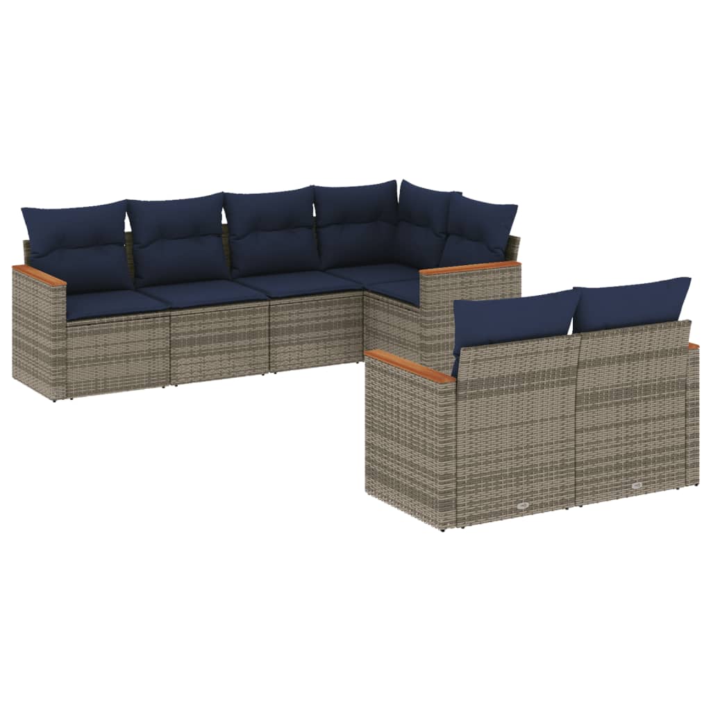 Ensemble de canapé de jardin 7 pcs avec coussins gris résine tressée