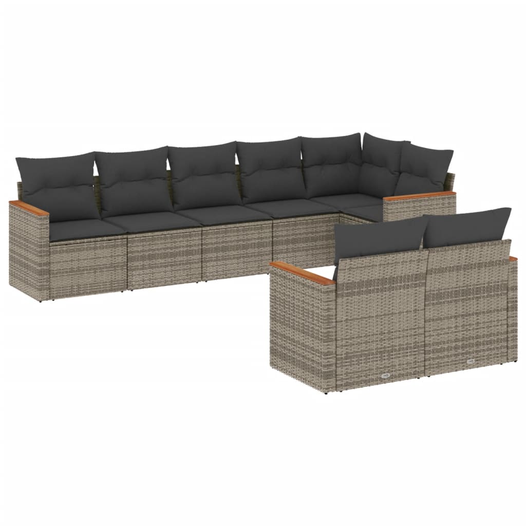 Salon de jardin 8 pcs avec coussins gris résine tressée
