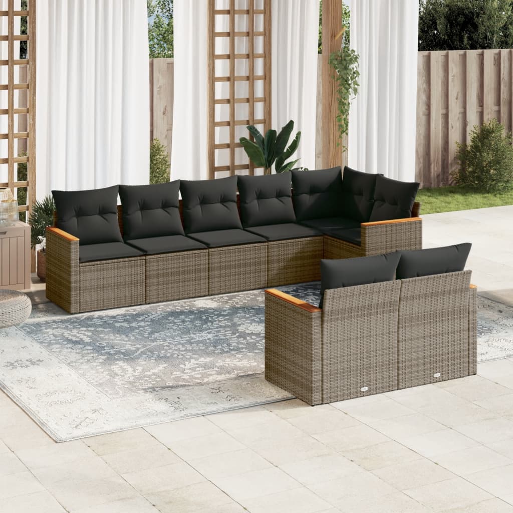 Salon de jardin 8 pcs avec coussins gris résine tressée