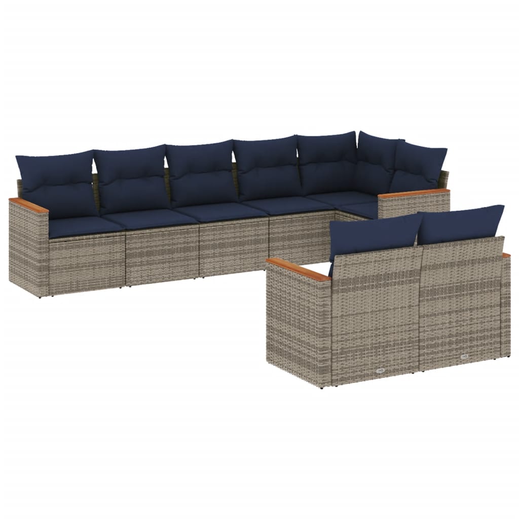 Ensemble de canapé de jardin 8 pcs avec coussins gris résine tressée
