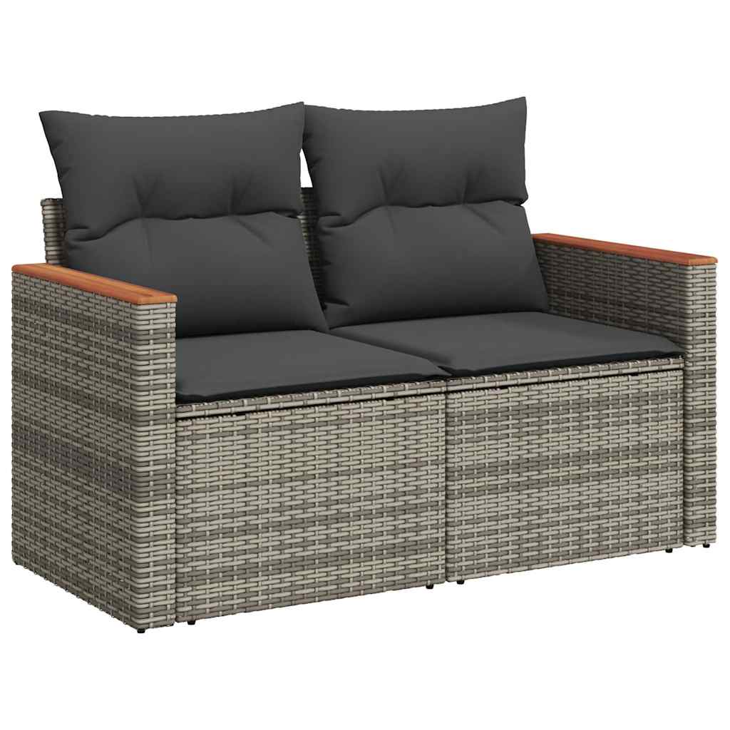 Salon de jardin 9 pcs avec coussins gris résine tressée