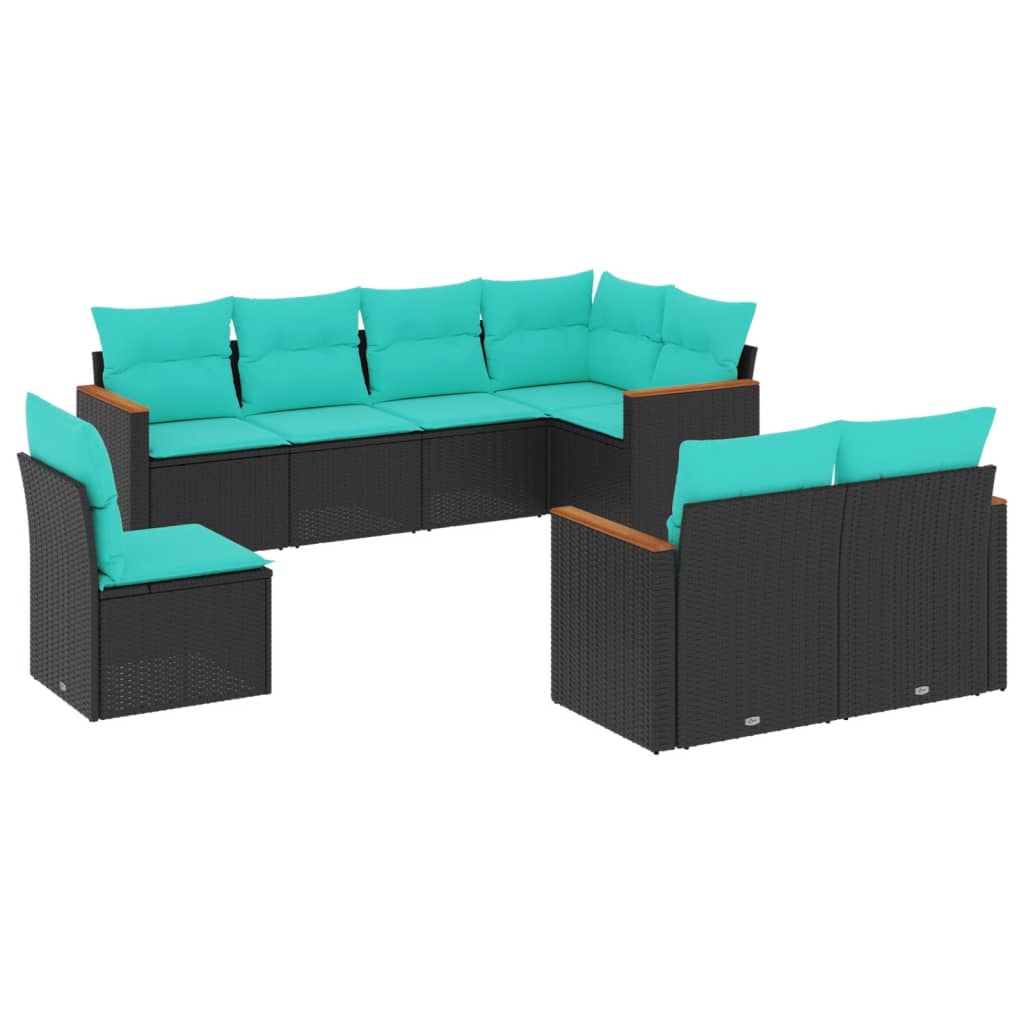 Salon de jardin 8 pcs avec coussins noir résine tressée