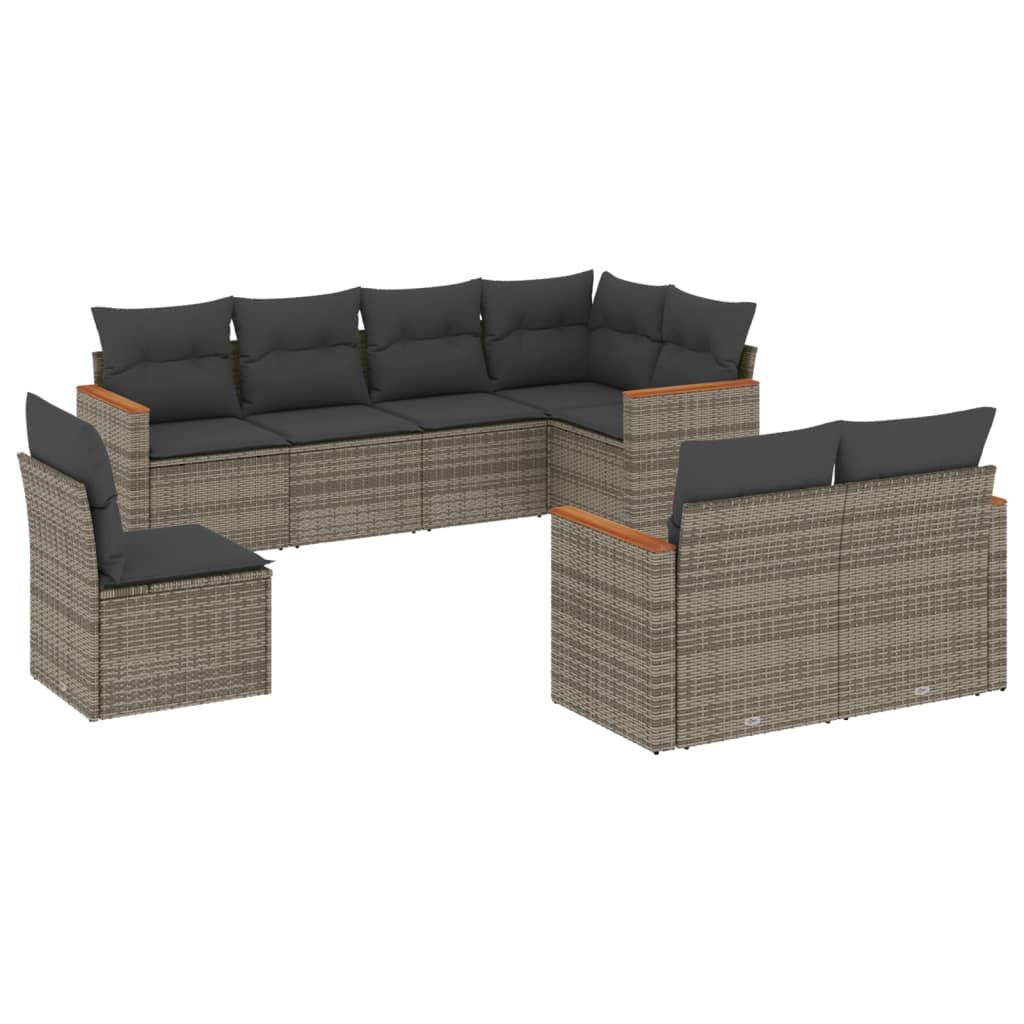 Salon de jardin 8 pcs avec coussins gris résine tressée