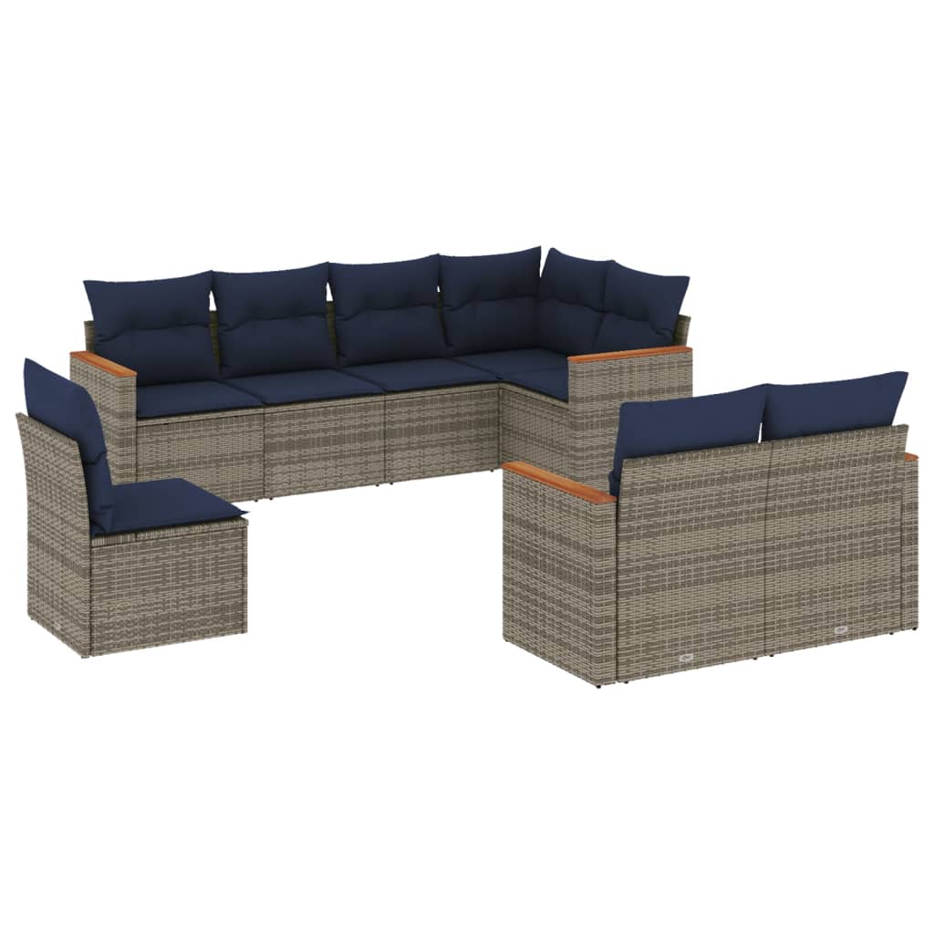Ensemble de canapé de jardin 8 pcs avec coussins gris résine tressée