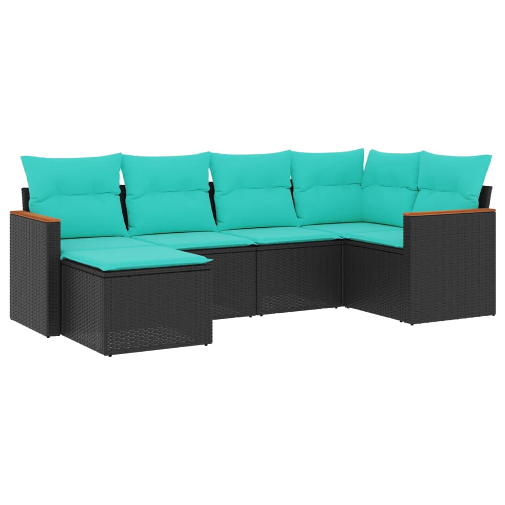Salon de jardin 6 pcs avec coussins noir résine tressée