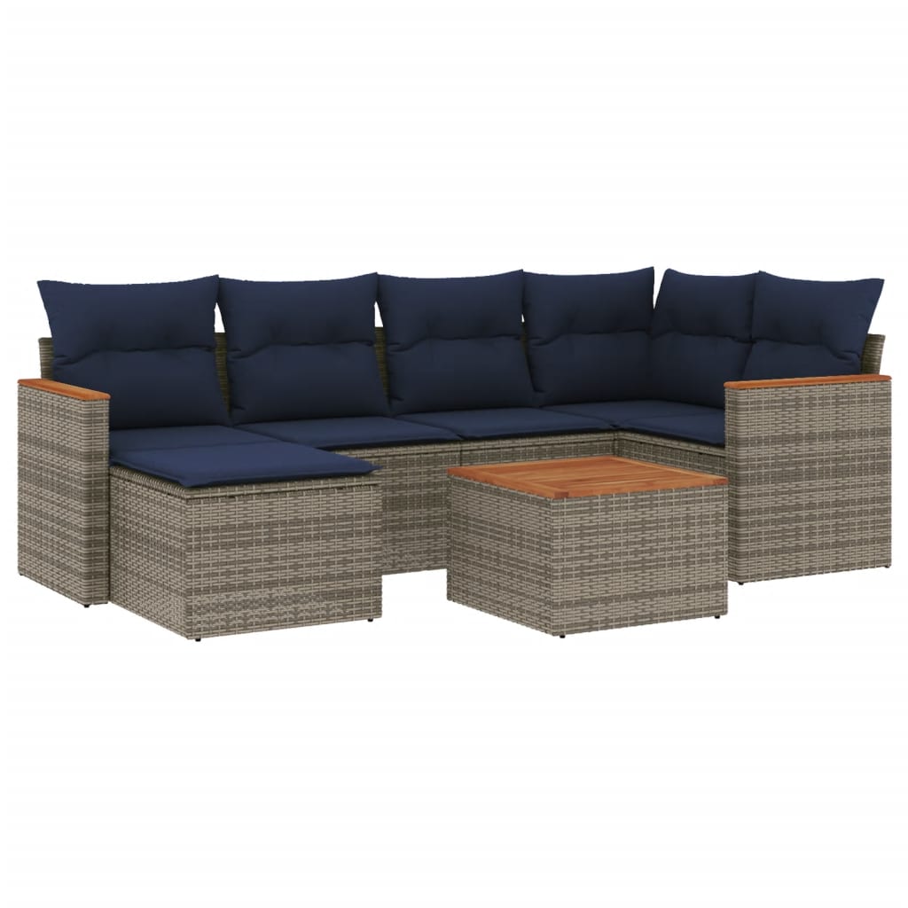 Ensemble de canapé de jardin 7 pcs avec coussins gris résine tressée