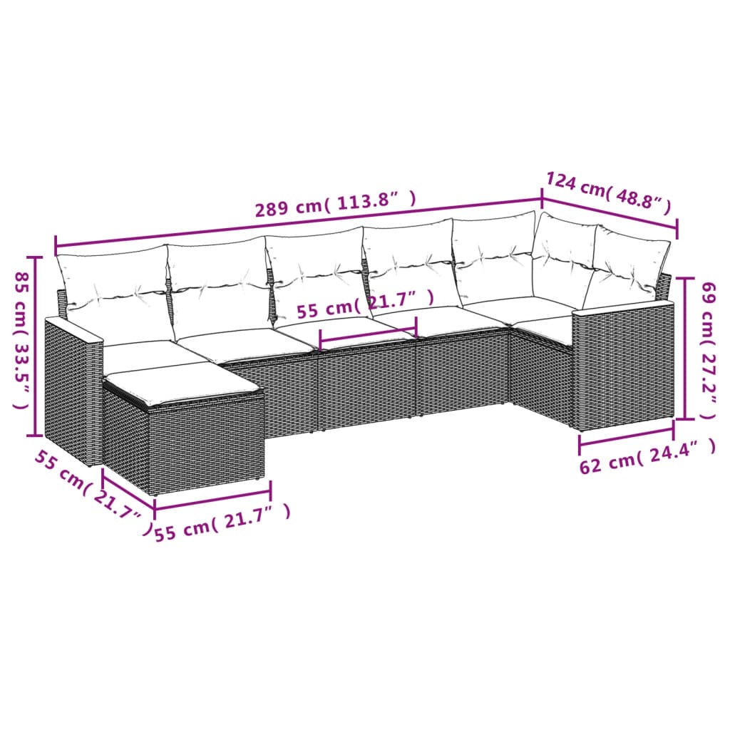 Salon de jardin avec coussins 7pcs mélange beige résine tressée