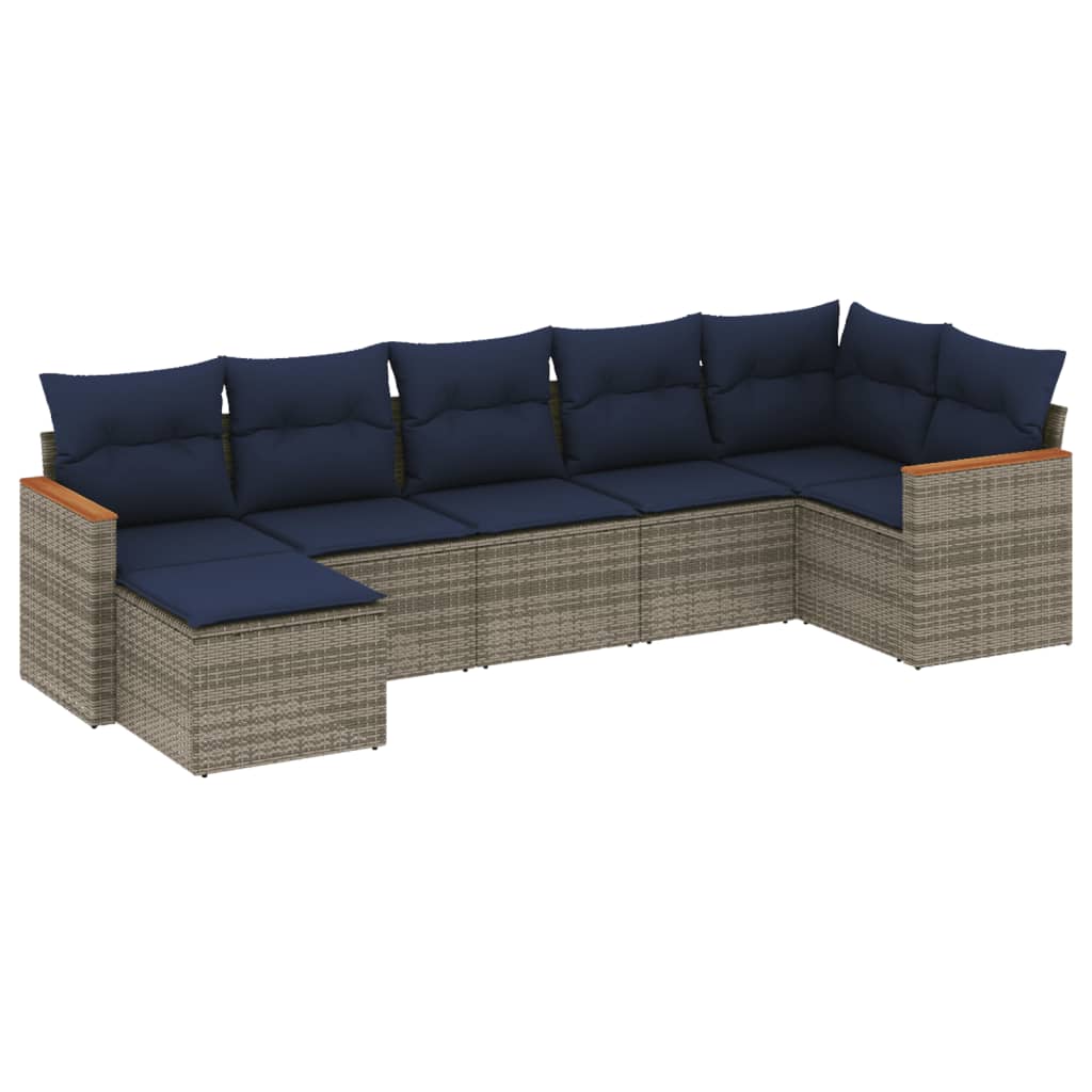 Ensemble de canapé de jardin 7 pcs avec coussins gris résine tressée