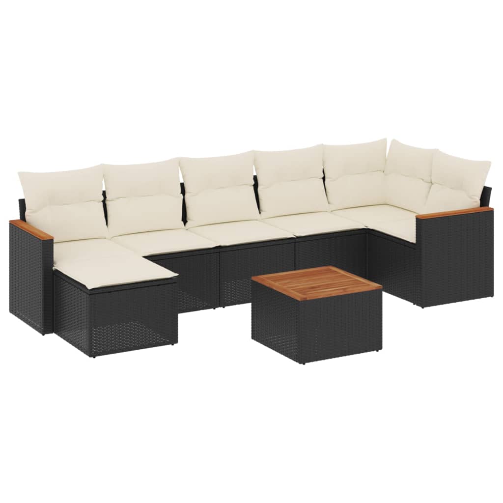 Salon de jardin 8 pcs avec coussins noir résine tressée