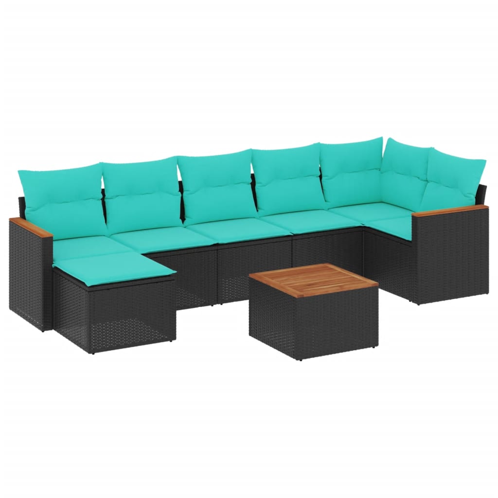 Ensemble de canapé de jardin 8 pcs avec coussins noir résine tressée