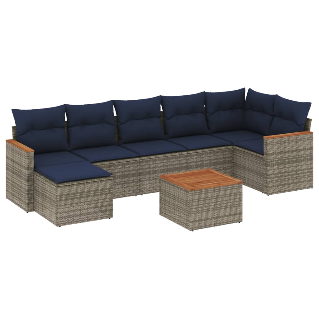 Ensemble de canapé de jardin 8 pcs avec coussins gris résine tressée