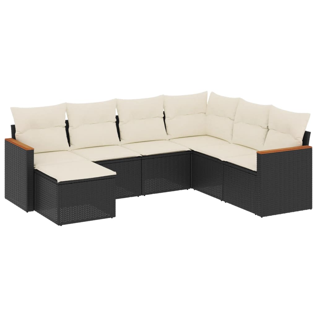 Salon de jardin 7 pcs avec coussins noir résine tressée