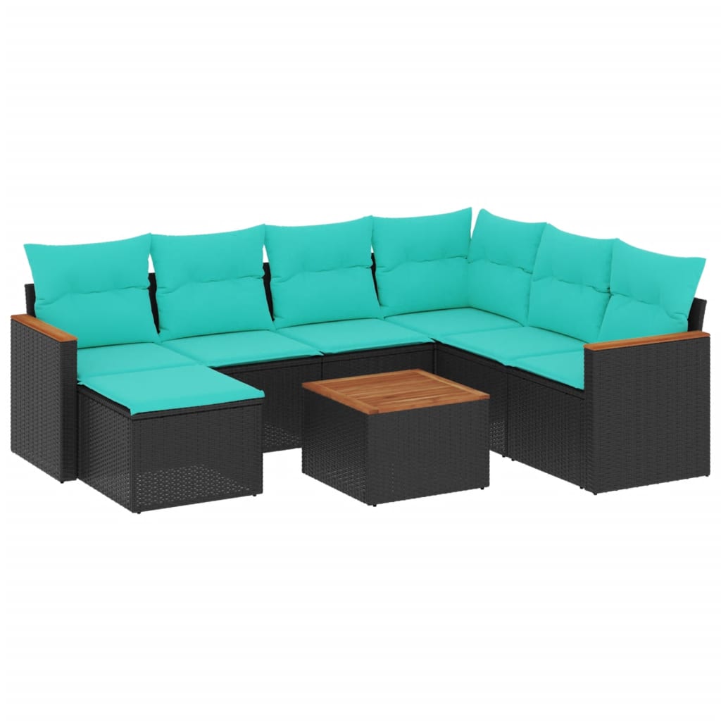 Ensemble de canapé de jardin 8 pcs avec coussins noir résine tressée