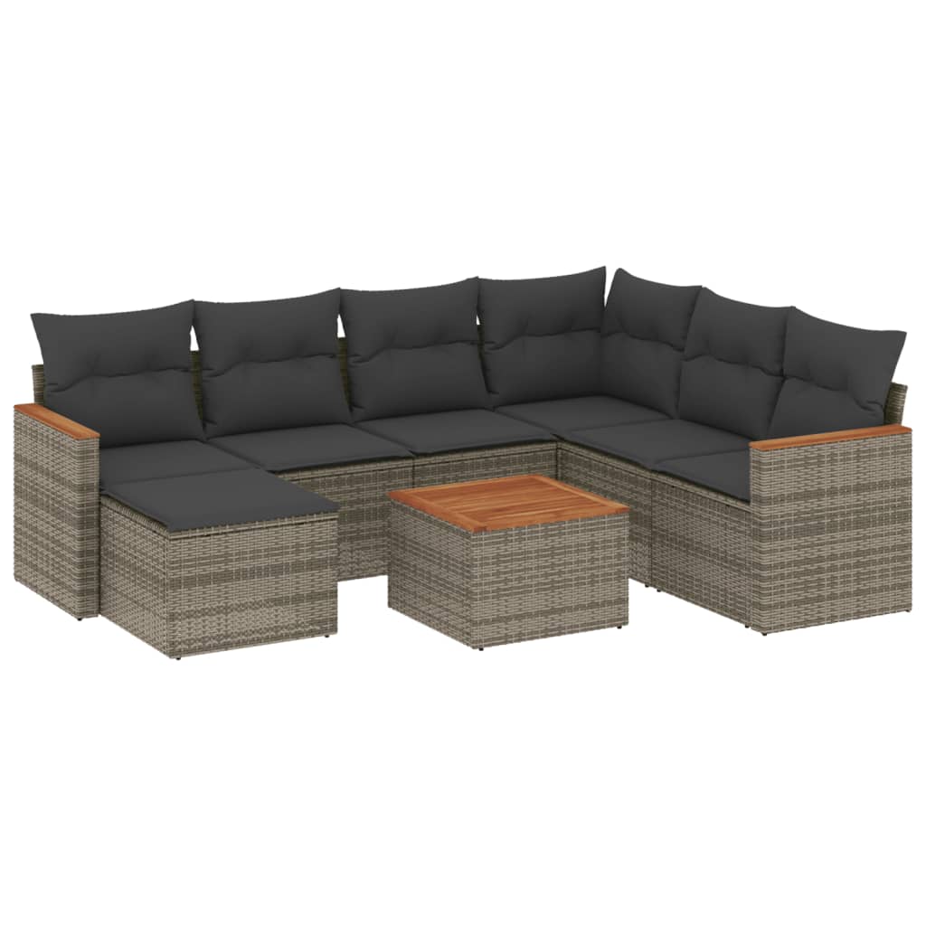 Salon de jardin 8 pcs avec coussins gris résine tressée