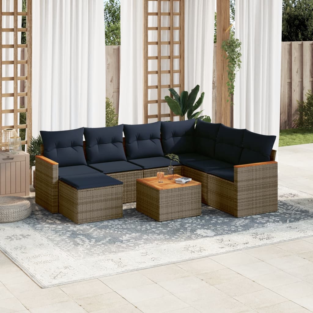 Ensemble de canapé de jardin 8 pcs avec coussins gris résine tressée
