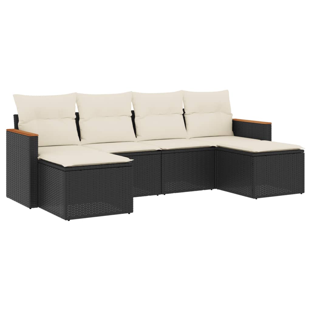 Salon de jardin 6 pcs avec coussins noir résine tressée