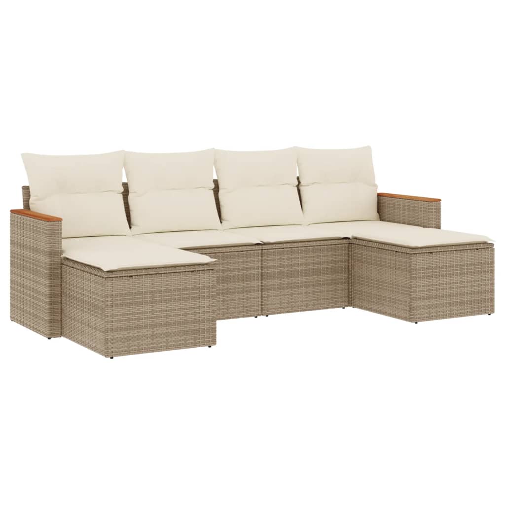 Salon de jardin avec coussins 6 pcs beige résine tressée