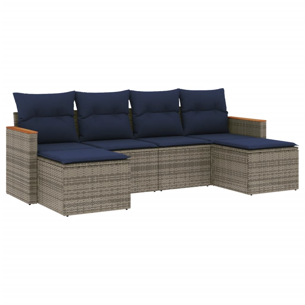 Ensemble de canapé de jardin 6 pcs avec coussins gris résine tressée
