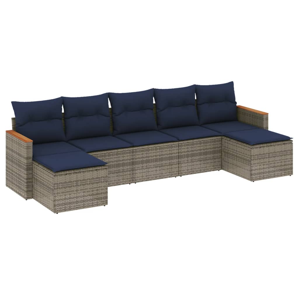 Ensemble de canapé de jardin 7 pcs avec coussins gris résine tressée
