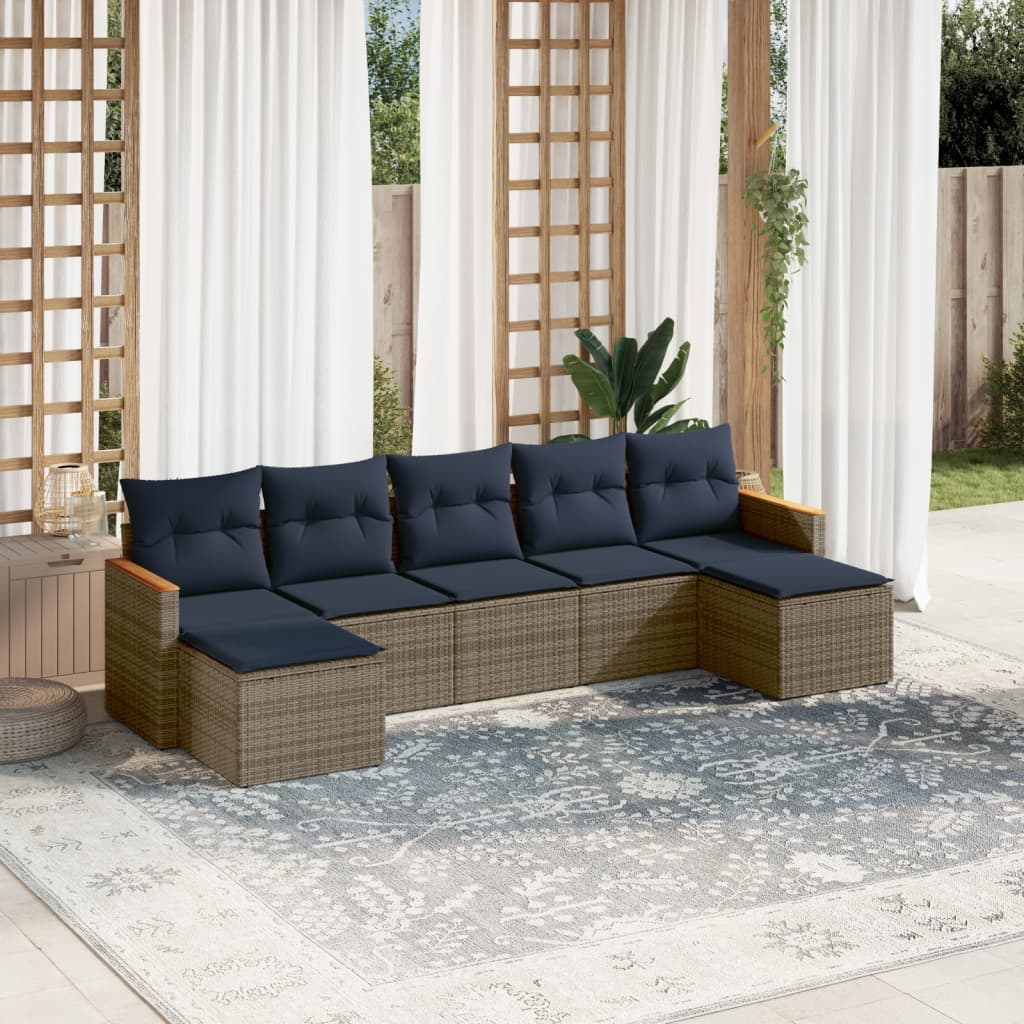 Ensemble de canapé de jardin 7 pcs avec coussins gris résine tressée