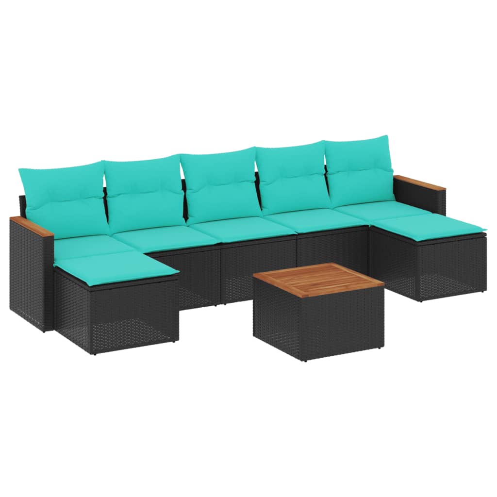 Ensemble de canapé de jardin 8 pcs avec coussins noir résine tressée