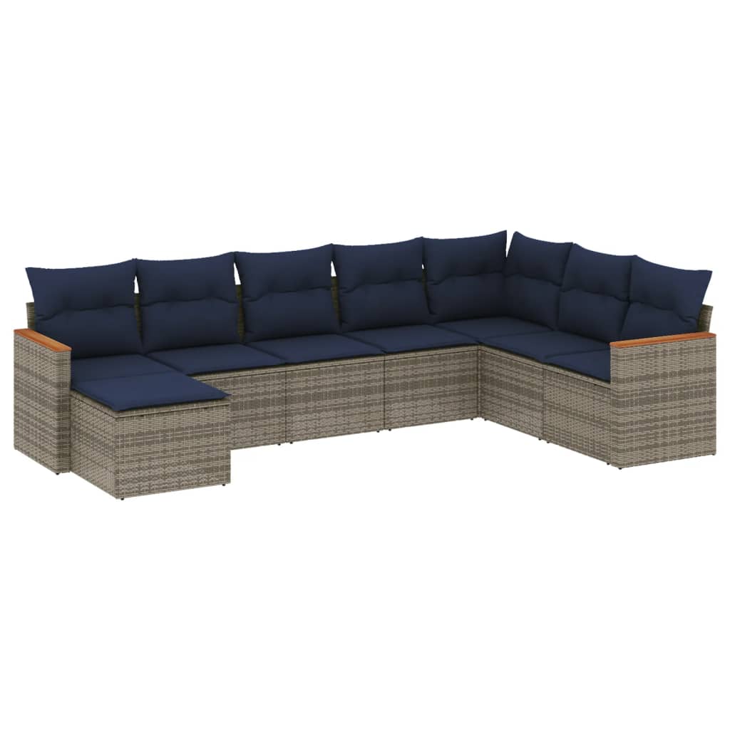 Ensemble de canapé de jardin 8 pcs avec coussins gris résine tressée