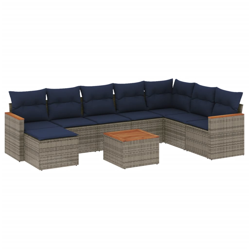 Ensemble de canapé de jardin 9 pcs avec coussins gris résine tressée