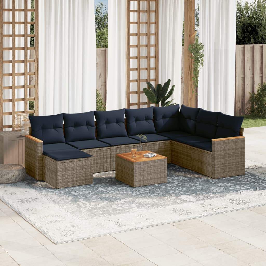 Ensemble de canapé de jardin 9 pcs avec coussins gris résine tressée