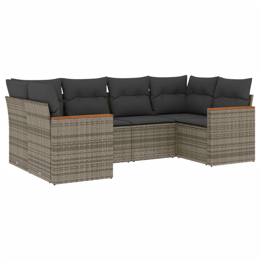 Salon de jardin 6 pcs avec coussins gris résine tressée
