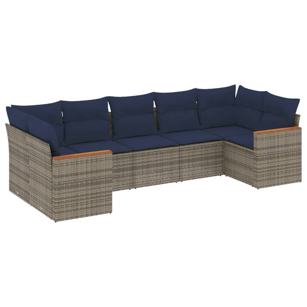 Ensemble de canapé de jardin 7 pcs avec coussins gris résine tressée