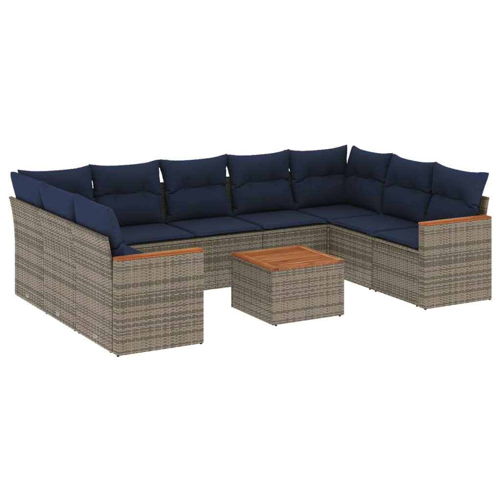 Ensemble de canapé de jardin 10 pcs avec coussins gris résine tressée