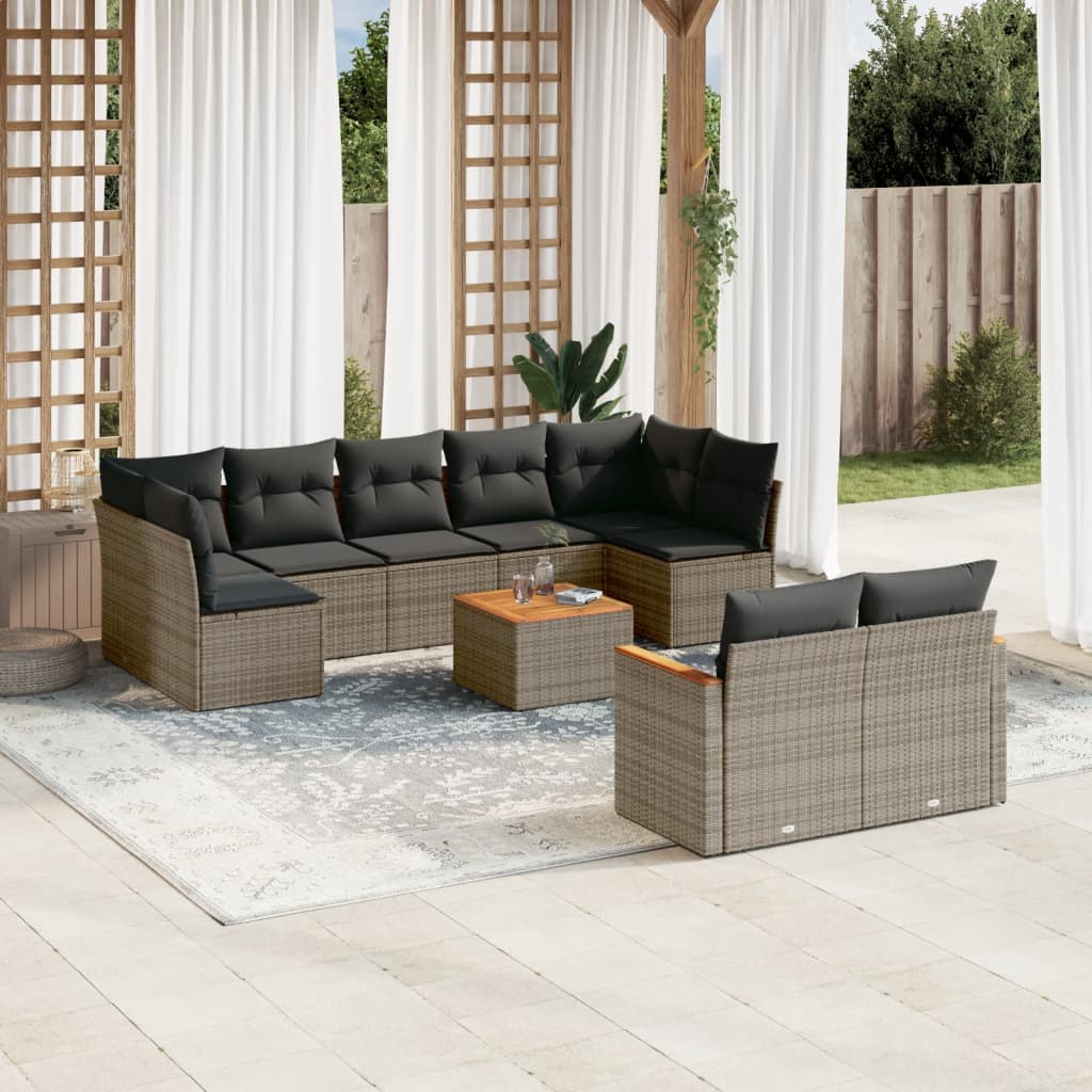 Salon de jardin avec coussins 10 pcs gris résine tressée
