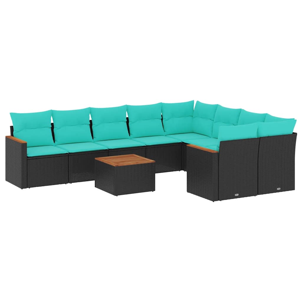 Ensemble de canapé de jardin 10 pcs avec coussins noir résine tressée