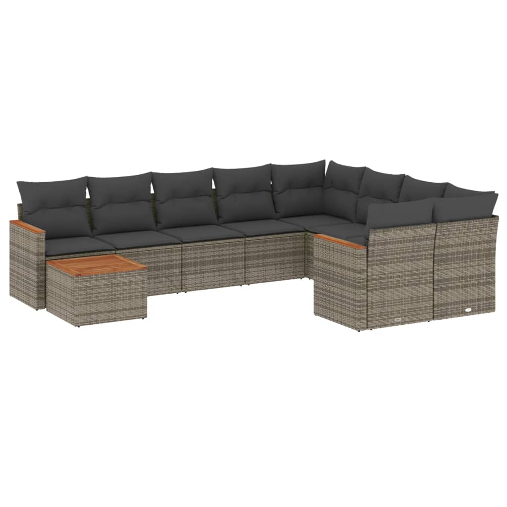 Salon de jardin avec coussins 10 pcs gris résine tressée