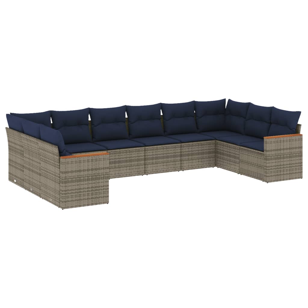 Ensemble de canapé de jardin 10 pcs avec coussins gris résine tressée