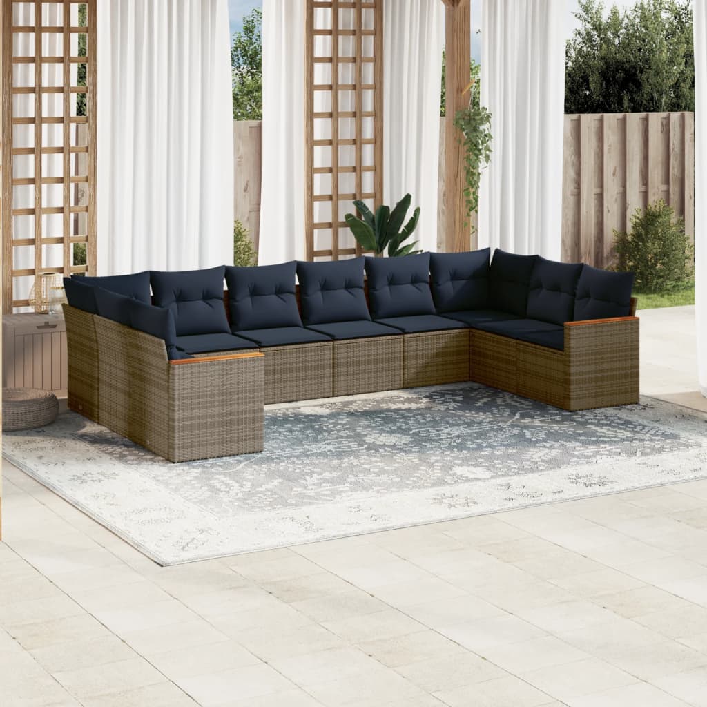 Ensemble de canapé de jardin 10 pcs avec coussins gris résine tressée