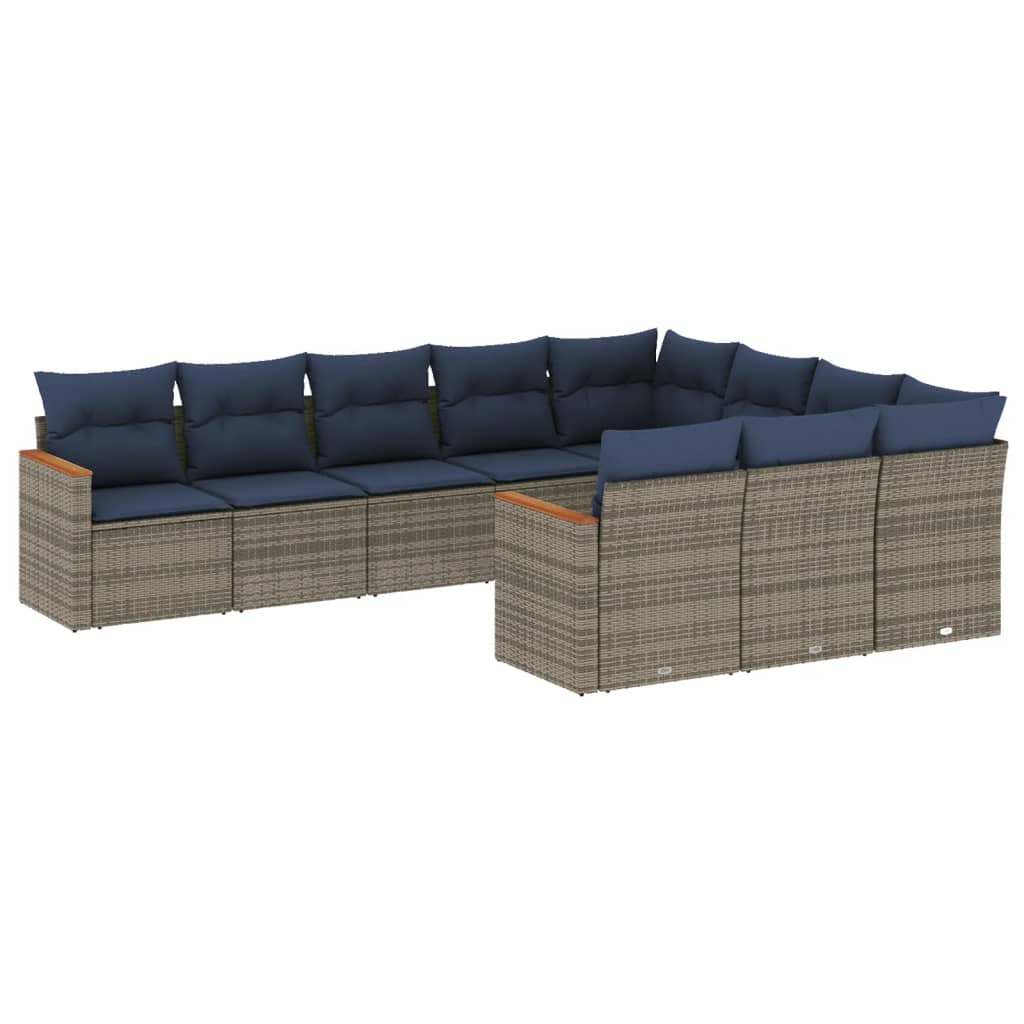 Ensemble de canapé de jardin 10 pcs avec coussins gris résine tressée