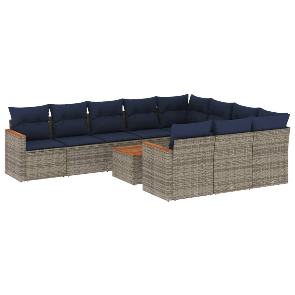 Ensemble de canapé de jardin 11 pcs avec coussins gris résine tressée