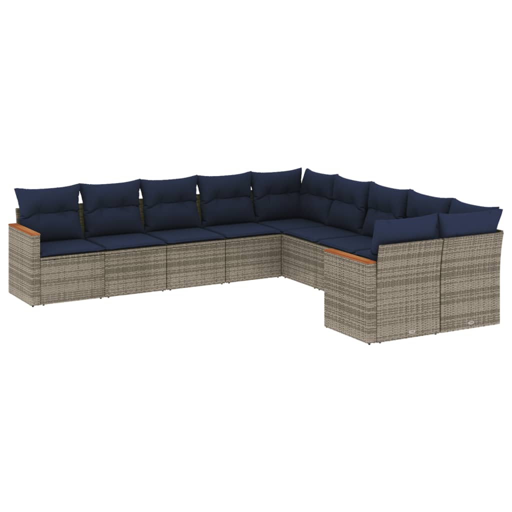 Ensemble de canapé de jardin 10 pcs avec coussins gris résine tressée